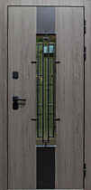 Дверь входная для улицы со стеклопакетом и ковкой 11см Лондон, внешняя МДФ, цвет бетон 