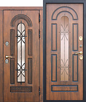 Дверь с терморазрывом для улицы 13см VITRA Винорит Патина со стеклопакетом и ковкой