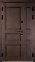 Дверь входная двухстворчатая Santo-222, внешняя с объемным декоративным рисунком на металле, коричневый шелк